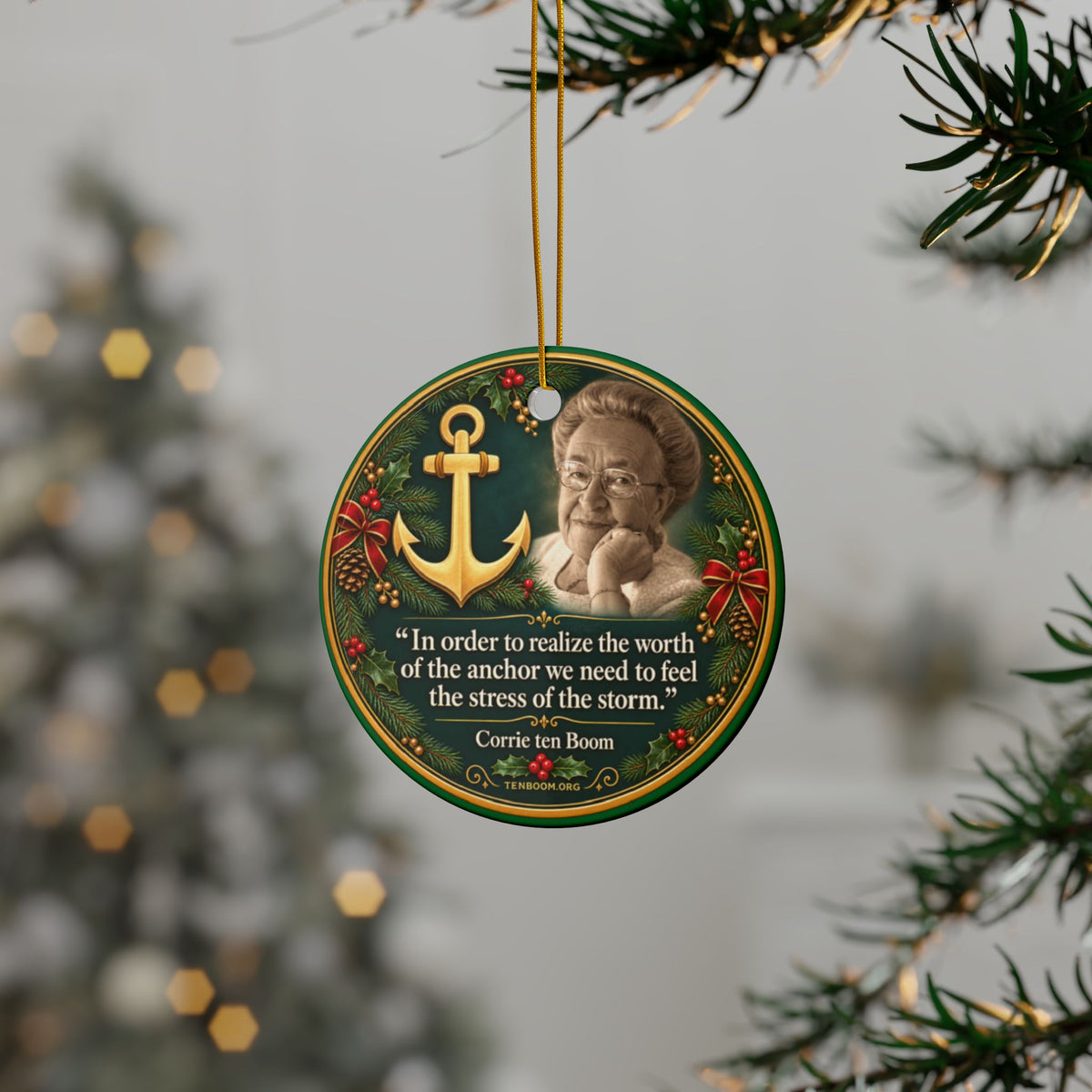 Anchor Quote Ceramic Ornament | Corrie Ten Boom inspirational Christmas ornament