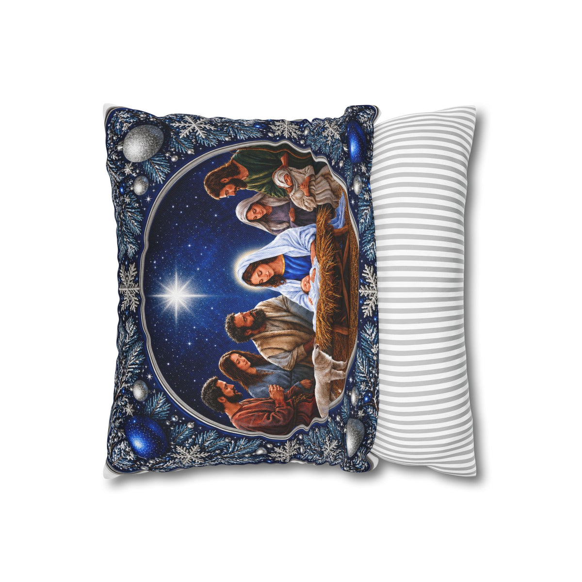 Nativity Scene Christmas Pillowcase – Holy Family Spun Polyester Square Pillow