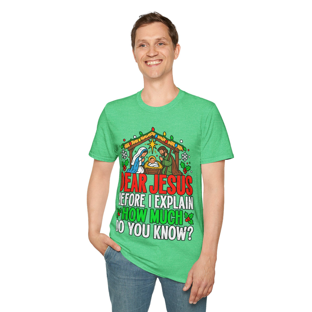Dear Jesus Nativity Illustration T-Shirt | Humorous Religious Christmas Tee
