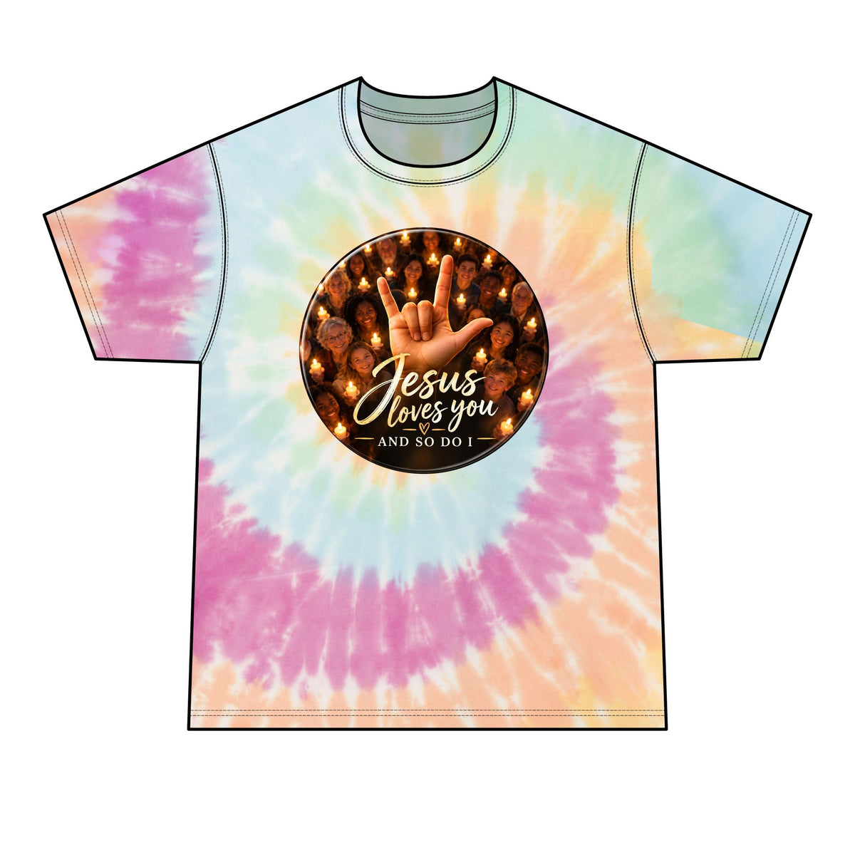 Walk to Emmaus DeColores Candlelight Service Jesus Jesus Window Tie-Dye Tee