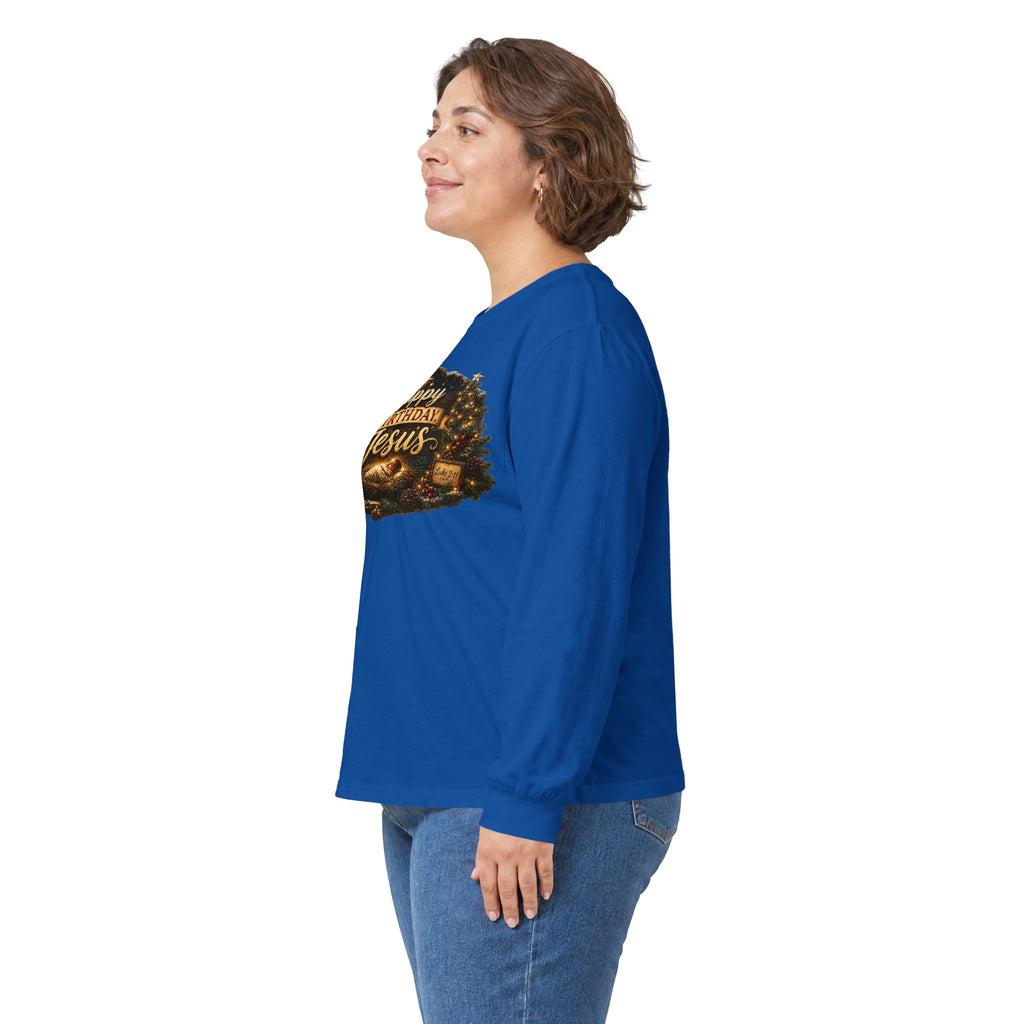 Happy Birthday Jesus Long Sleeve Tee | Nativity Christmas Religious Tee