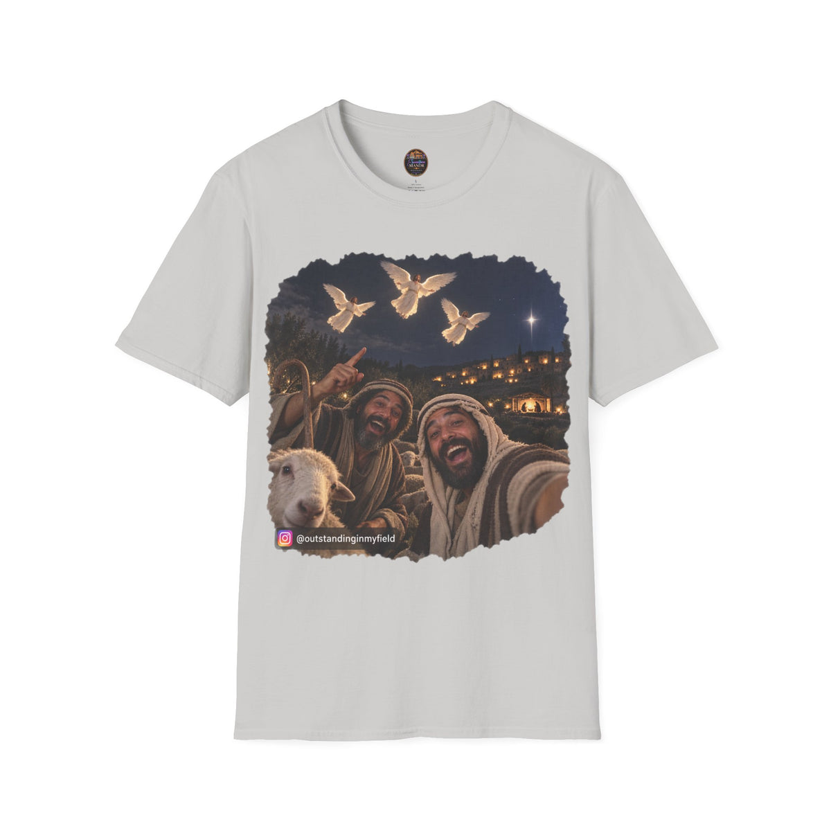 Shepherds Outstanding in the Field Christian Humor Unisex Softstyle Christmas T-Shirt