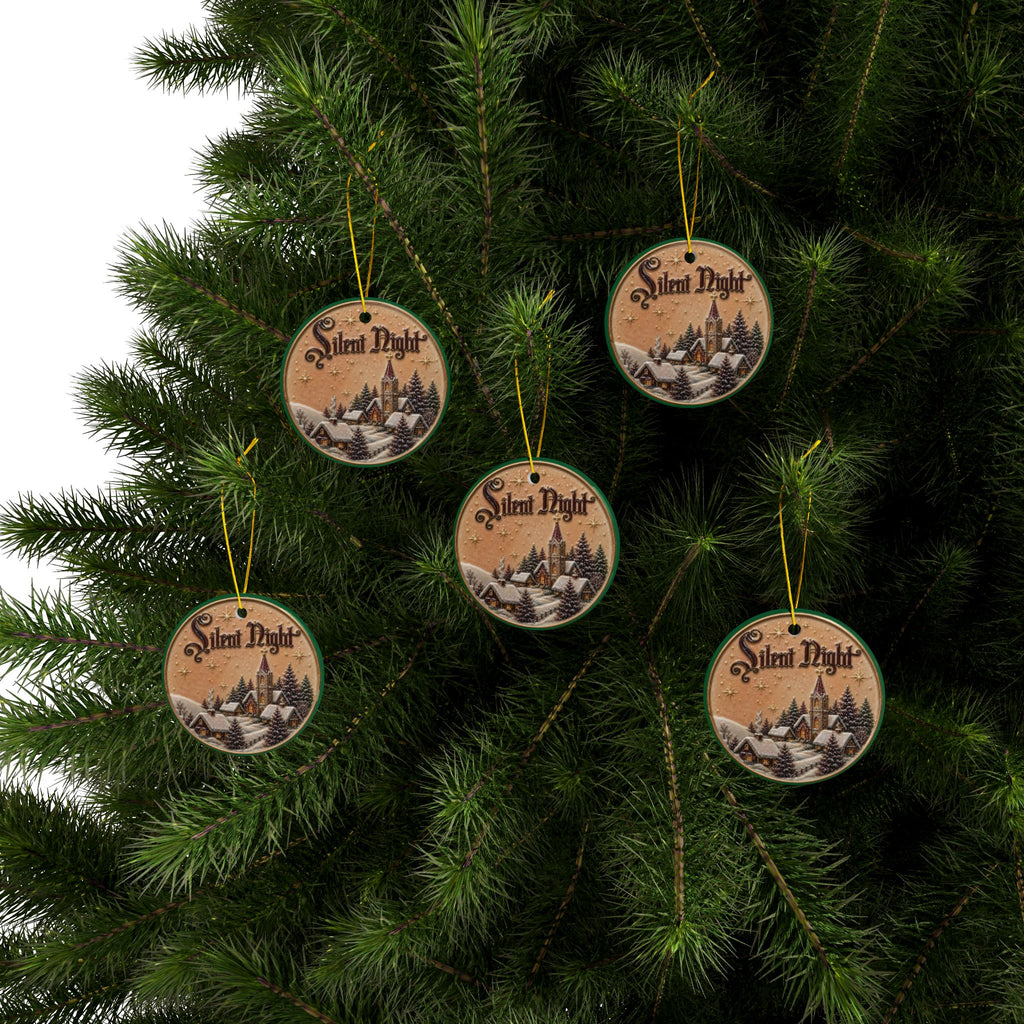 Silent Night Church Scene Ceramic Ornament | Round Christmas Ornament, Two-Sided Print