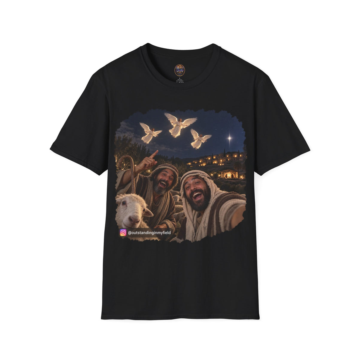 Shepherds Outstanding in the Field Christian Humor Unisex Softstyle Christmas T-Shirt