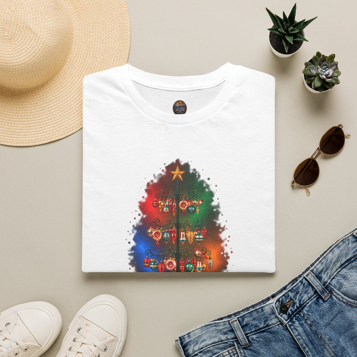 Colorful Holiday Tree T-Shirt | Christmas Lights Ornament Design