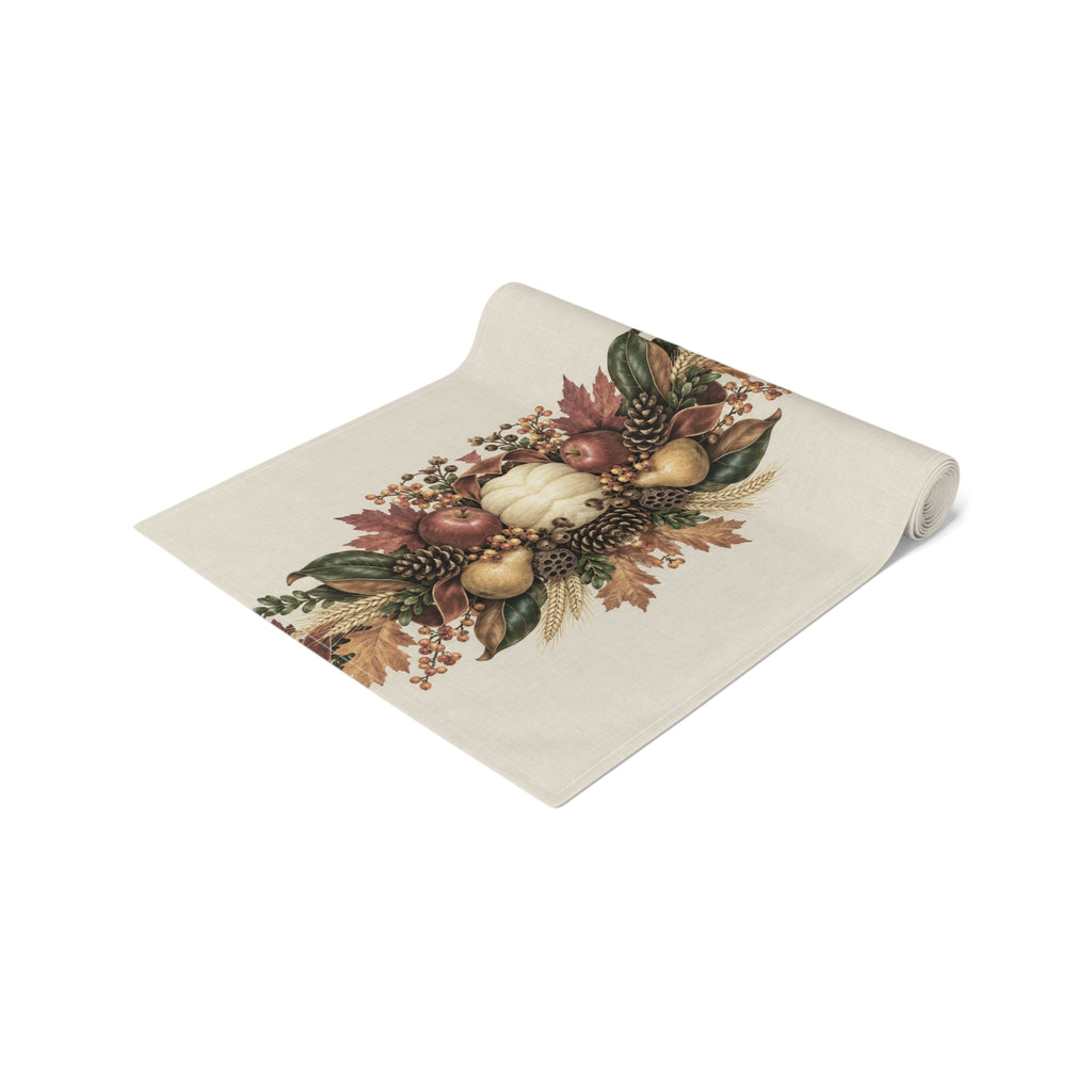 Autumn Harvest Table Runner — Pumpkin & Fall Foliage Thanksgiving Decor
