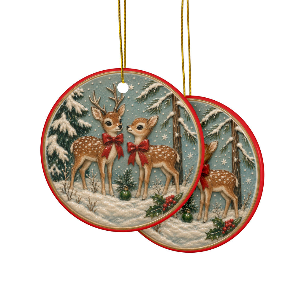 Vintage Reindeer Christmas Card Art Ornaments, 2-Side Print, (1pc, 3pcs, 5pcs, 10pcs)