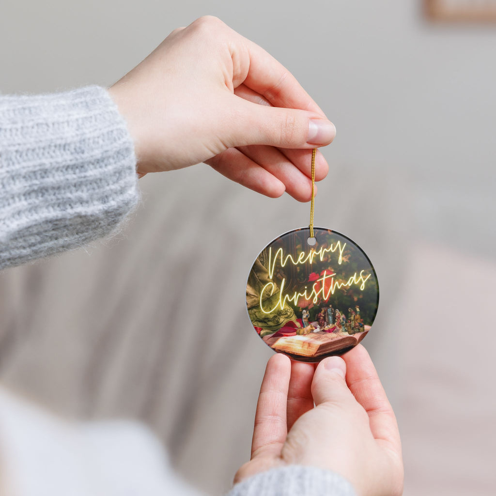 Merry Christmas Nativity Ceramic Decoration Ornament, (1pc)