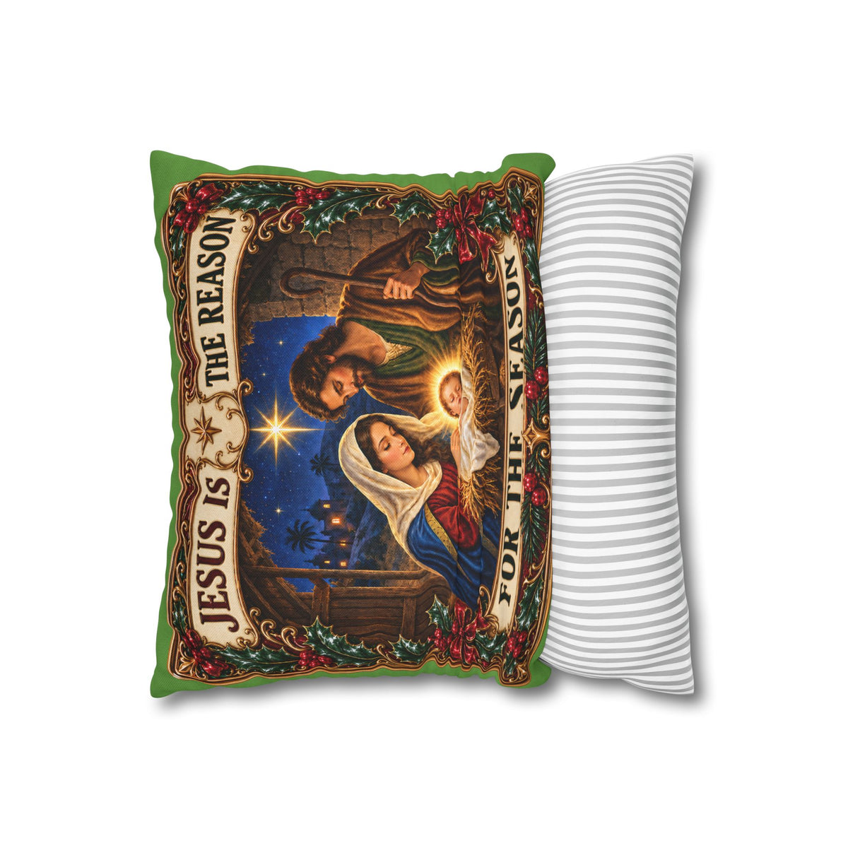 Jesus Is The Reason Nativity Illustration Pillowcase | Square Christmas Pillow