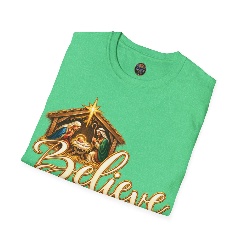 Nativity Manger Believe T-Shirt | Christmas Religious Holiday Tee