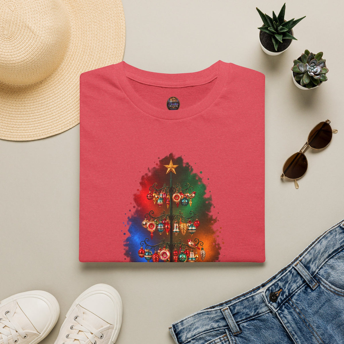 Colorful Holiday Tree T-Shirt | Christmas Lights Ornament Design