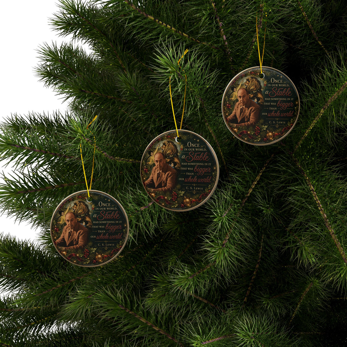 CS Lewis Stable Quote Christmas Ornaments, 2-Side Print, (1pc, 3pcs, 5pcs, 10pcs)