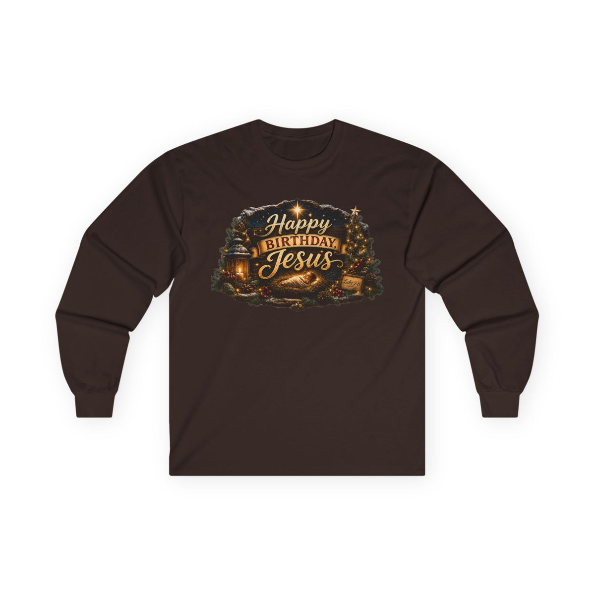 Happy Birthday Jesus Long Sleeve Tee | Nativity Christmas Religious Tee