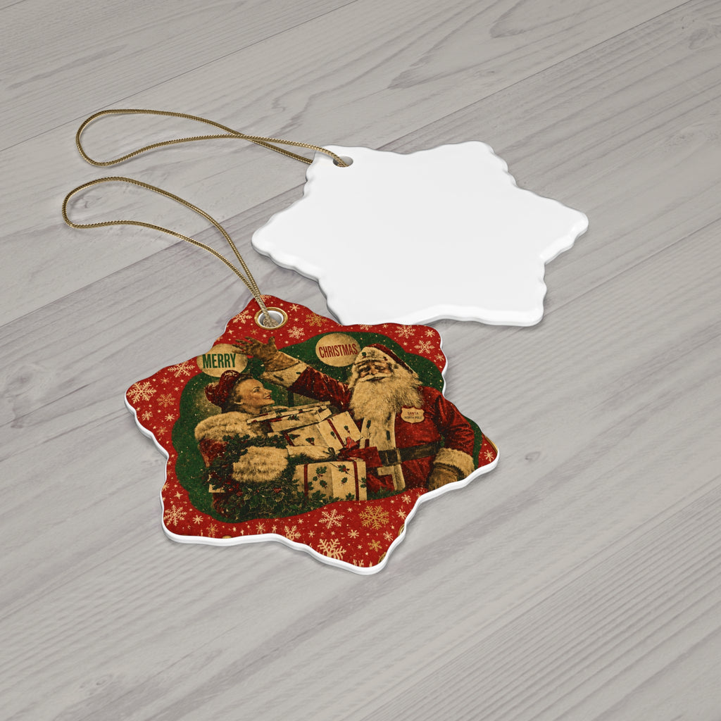 Vintage Santa Claus Christmas Ornament | Ceramic Snowflake Ornament