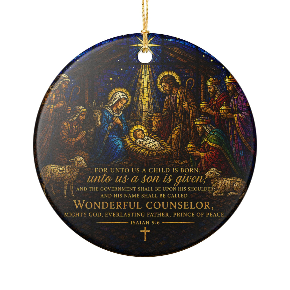 Stained Glass Vintage Nativity Ceramic Decoration Ornament, (1pc)