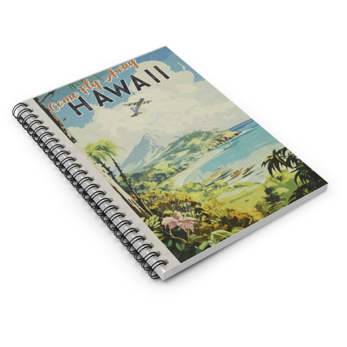 Vintage Hawaii Travel Poster Waikiki Diamondhead Spiral Notebook - Ruled Line