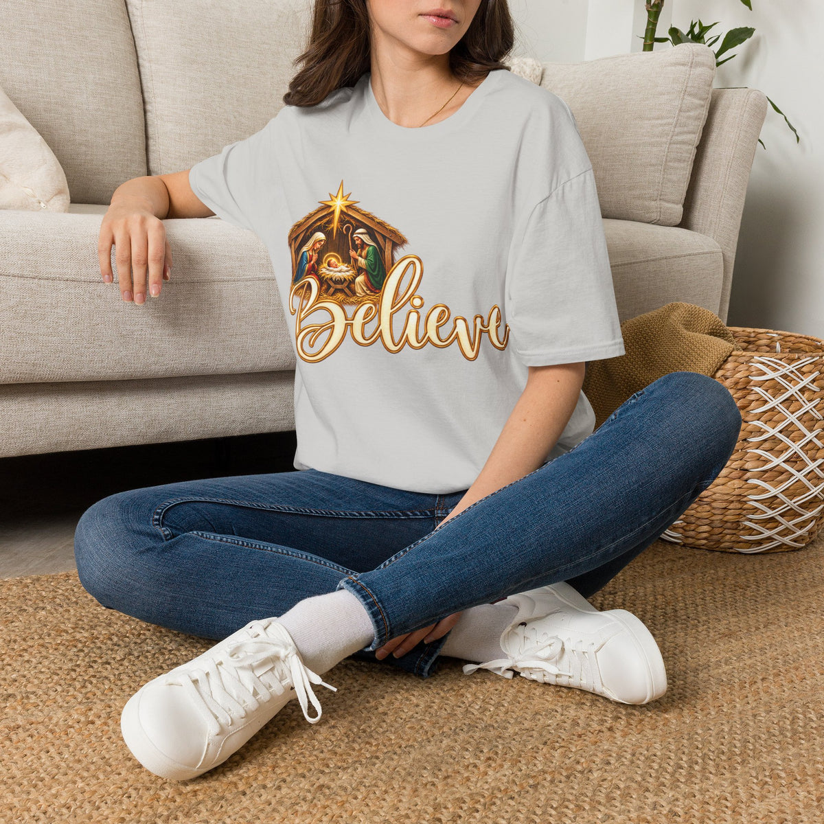 Nativity Manger Believe T-Shirt | Christmas Religious Holiday Tee