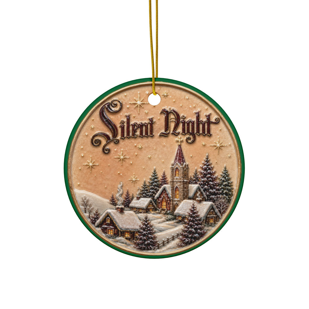 Silent Night Church Scene Ceramic Ornament | Round Christmas Ornament, Two-Sided Print