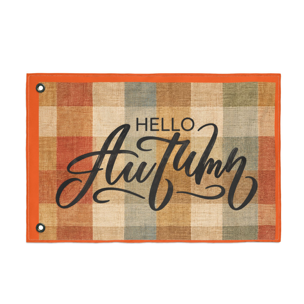 Hello Autumn Plaid Flag - Double-Sided Fall House Banner