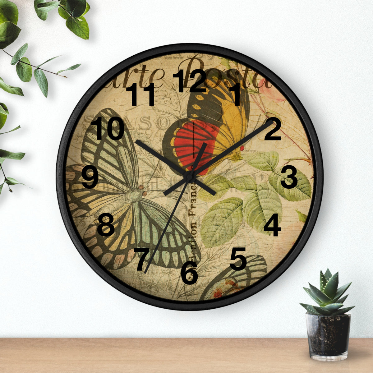 Vintage French Postcard Butterfly Wall Clock