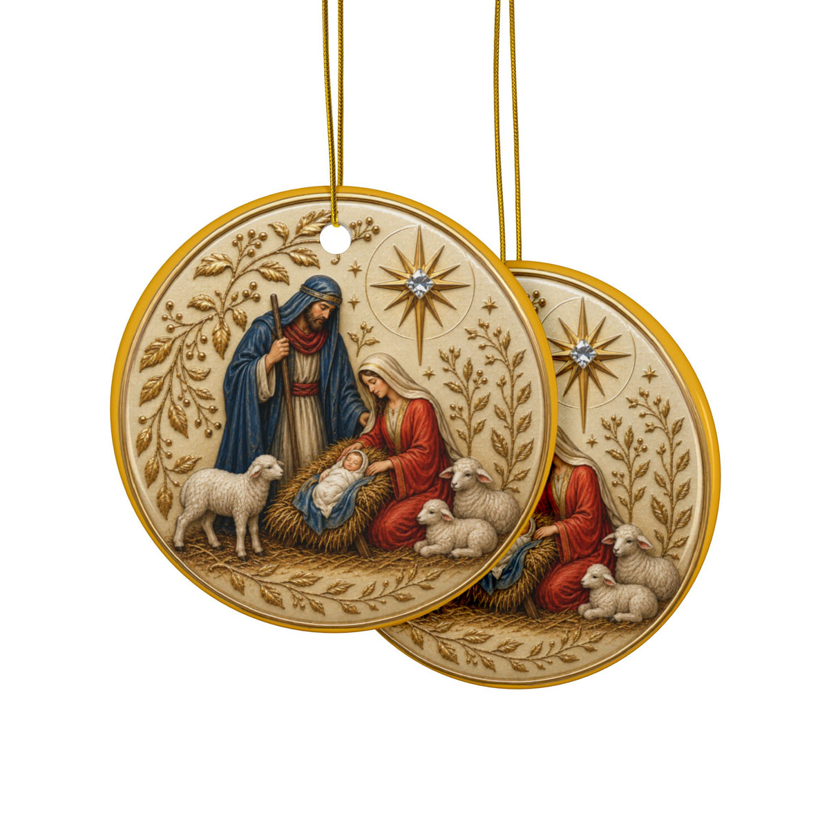 Vintage Golden Nativity Christmas Card Art Ornaments, 2-Side Print, (1pc, 3pcs, 5pcs, 10pcs)