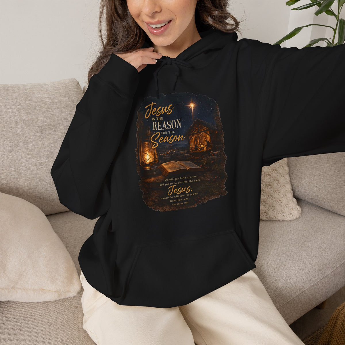 Jesus Reason Season hoodie | Nativity lantern scripture religious sweatshirt
