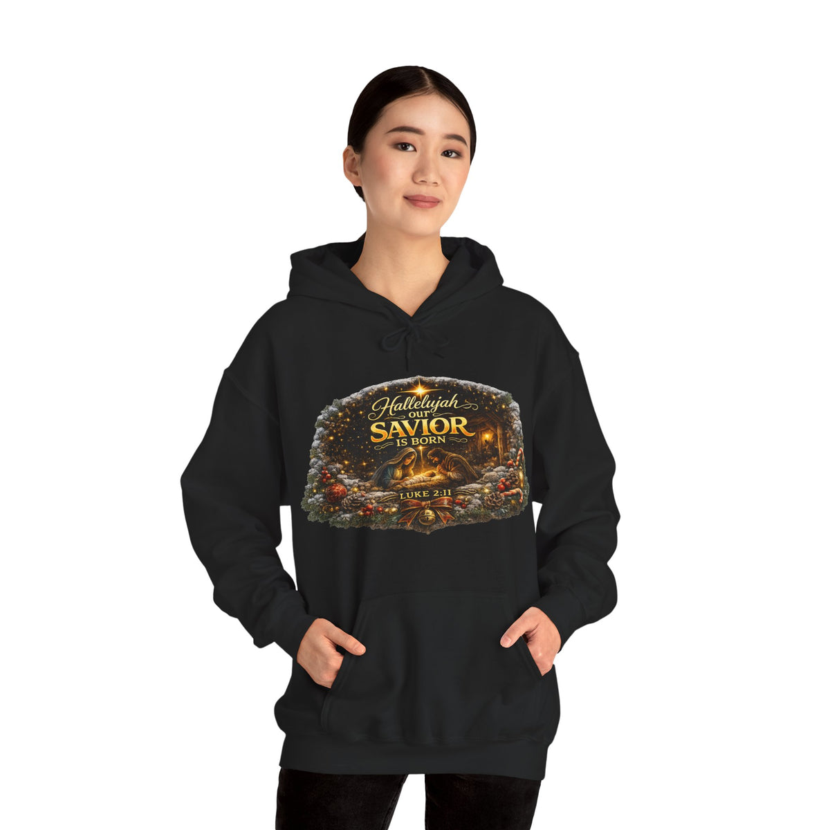 Hallelujah Savior of the World hoodie | Christmas nativity wreath design