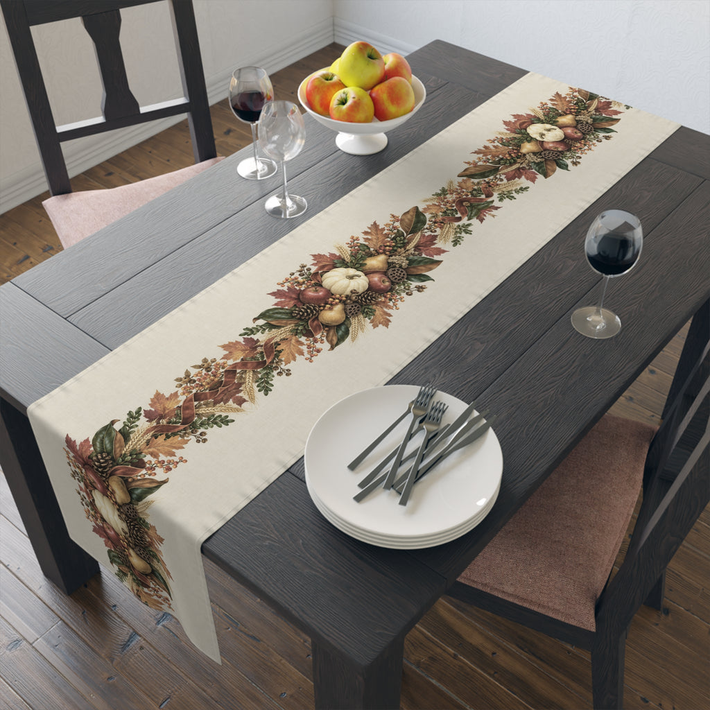 Autumn Harvest Table Runner — Pumpkin & Fall Foliage Thanksgiving Decor
