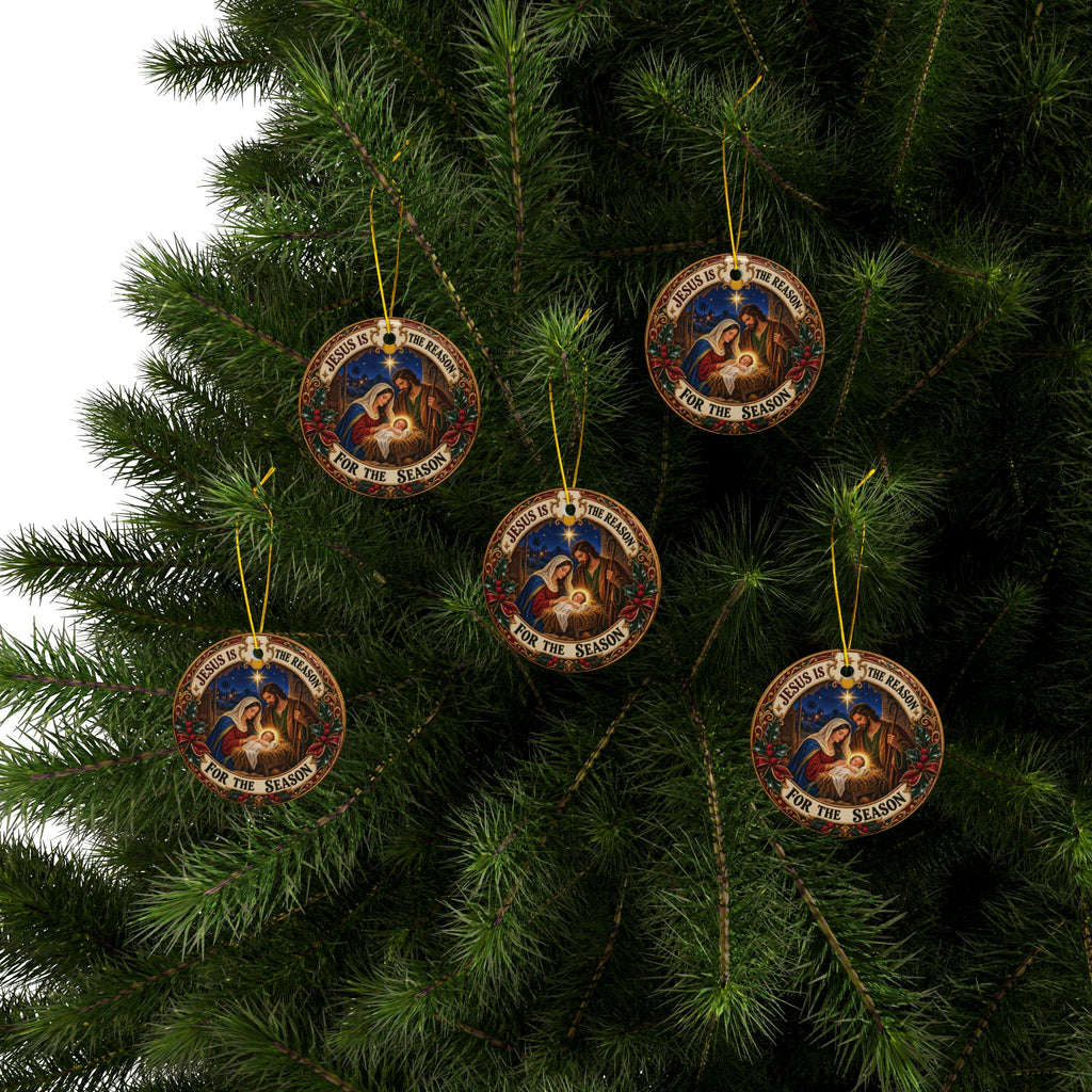 Nativity Ceramic Ornament — "Jesus Is the Reason for the Season" Christmas Decoration