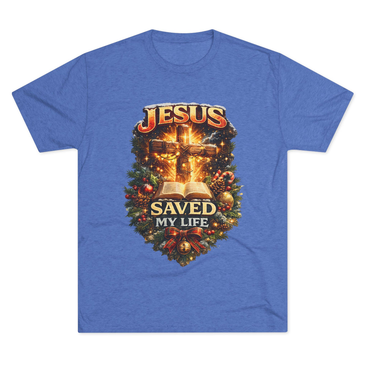 Jesus Saved My Life T-Shirt | Christian Cross Bible Christmas Wreath