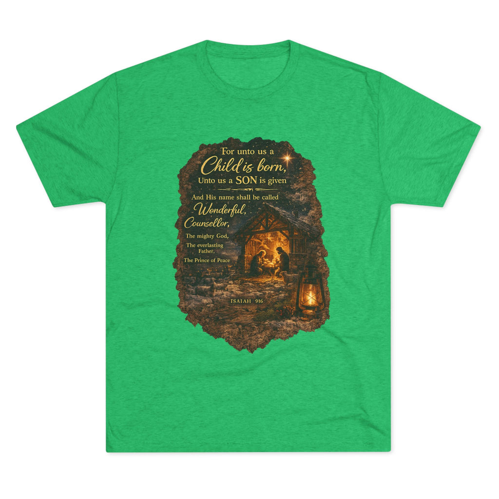 Child Is Born Nativity Scene T-Shirt | Christmas Bible Verse