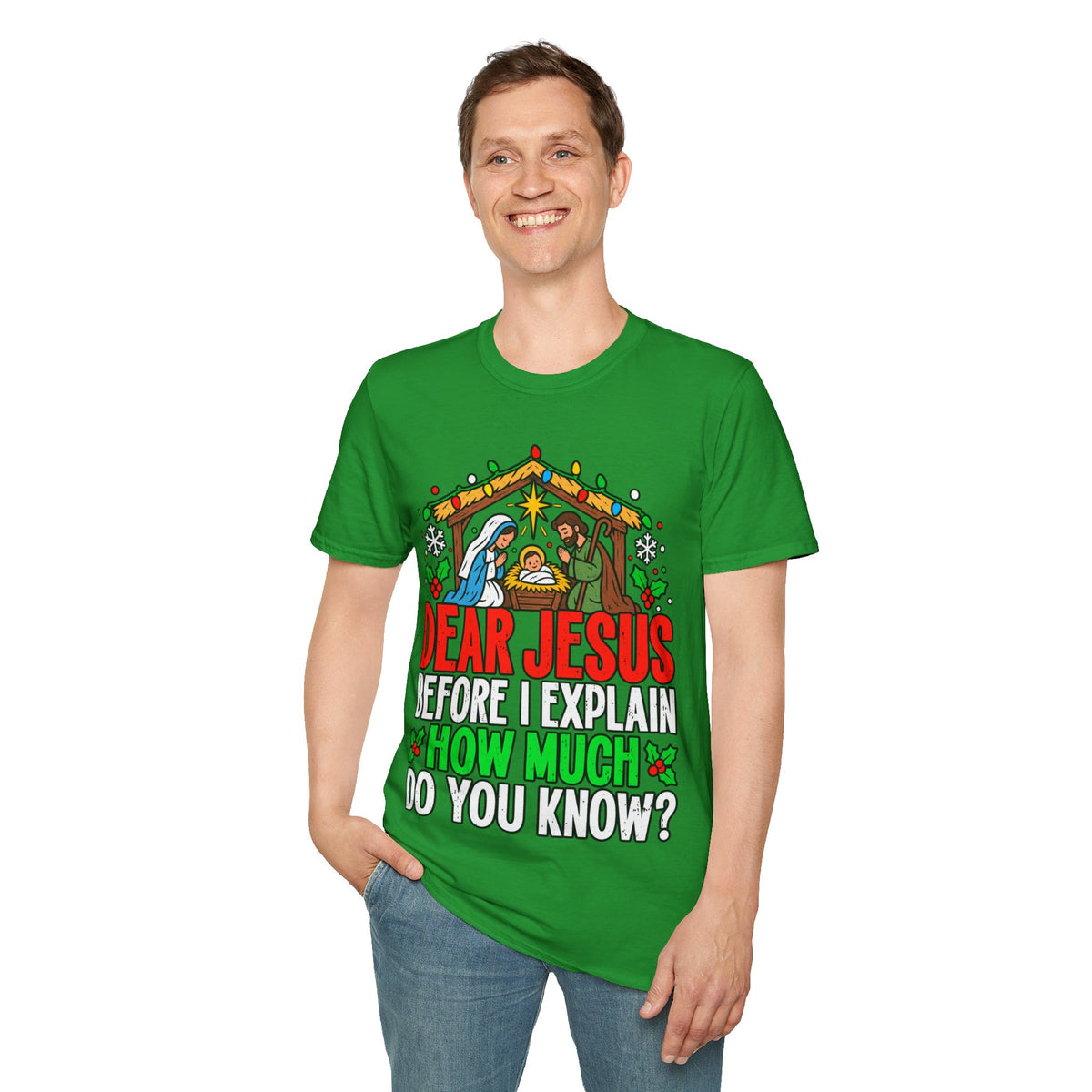 Dear Jesus Nativity Illustration T-Shirt | Humorous Religious Christmas Tee