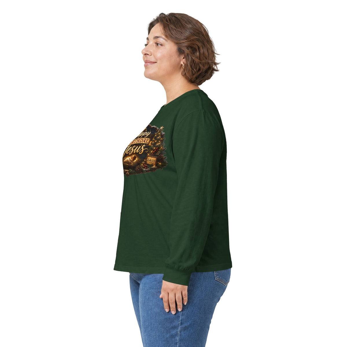Happy Birthday Jesus Long Sleeve Tee | Nativity Christmas Religious Tee
