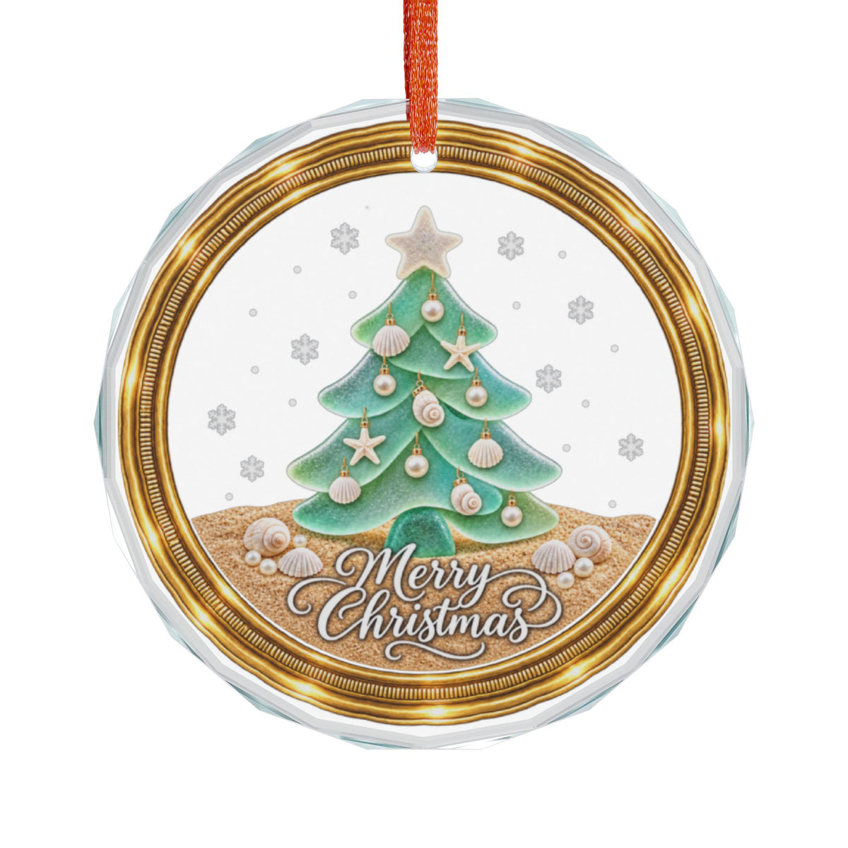Seaglass and Seashell style Glass Christmas Ornament