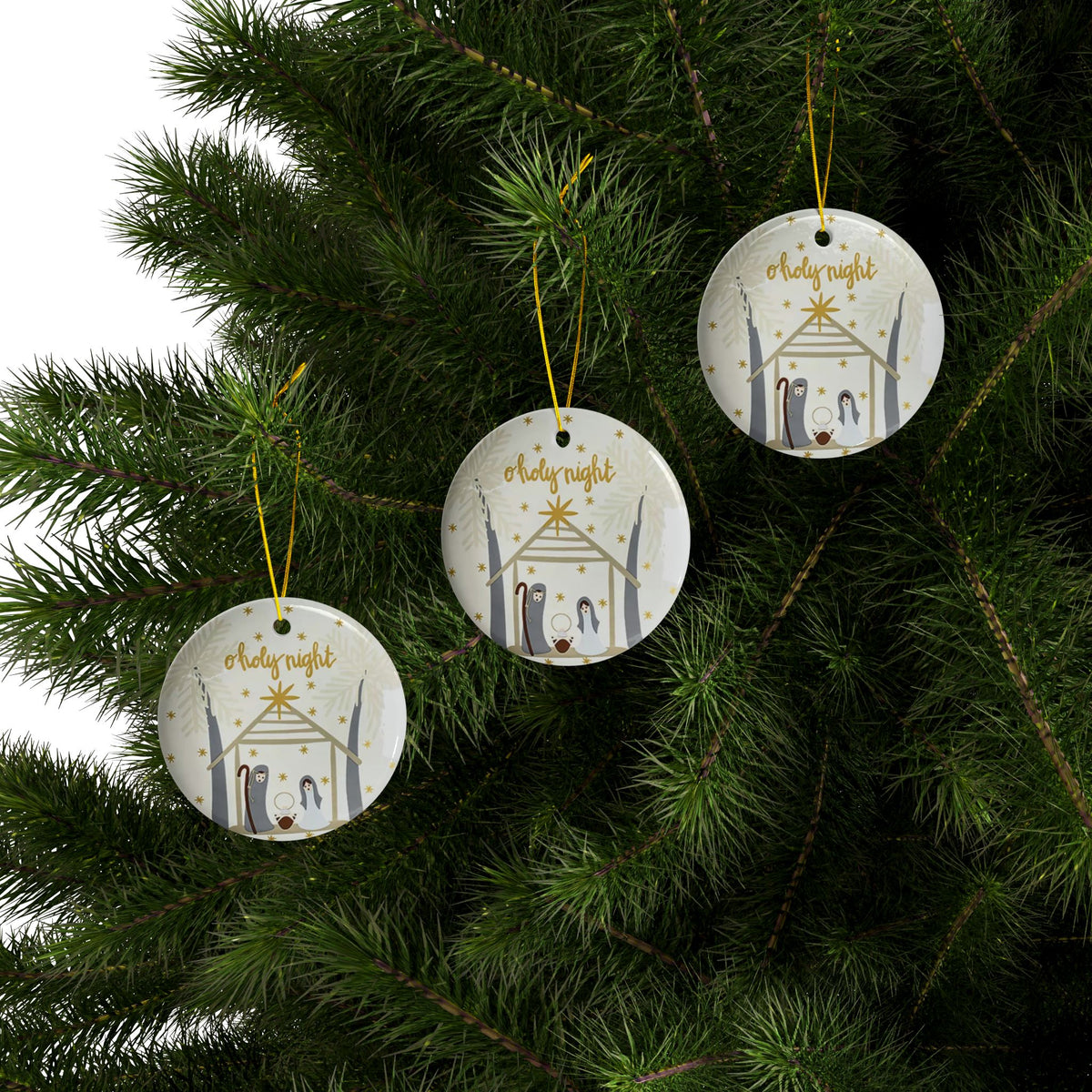 O Holy Night Nativity Ceramic Christmas Ornaments, 2-Side Print, (1pc, 3pcs, 5pcs, 10pcs)