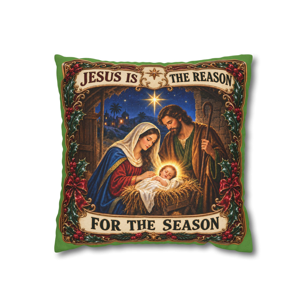 Jesus Is The Reason Nativity Illustration Pillowcase | Square Christmas Pillow