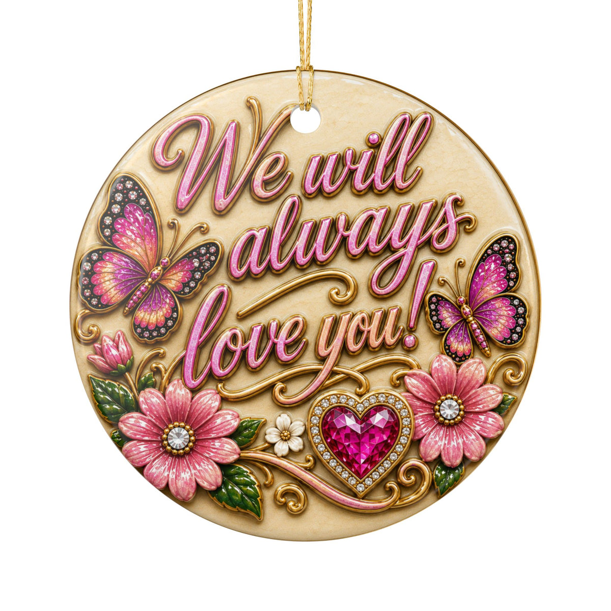 Dolly Signature and Butterfly Remembrance Ceramic Decoration Ornament, double sided (1pc)