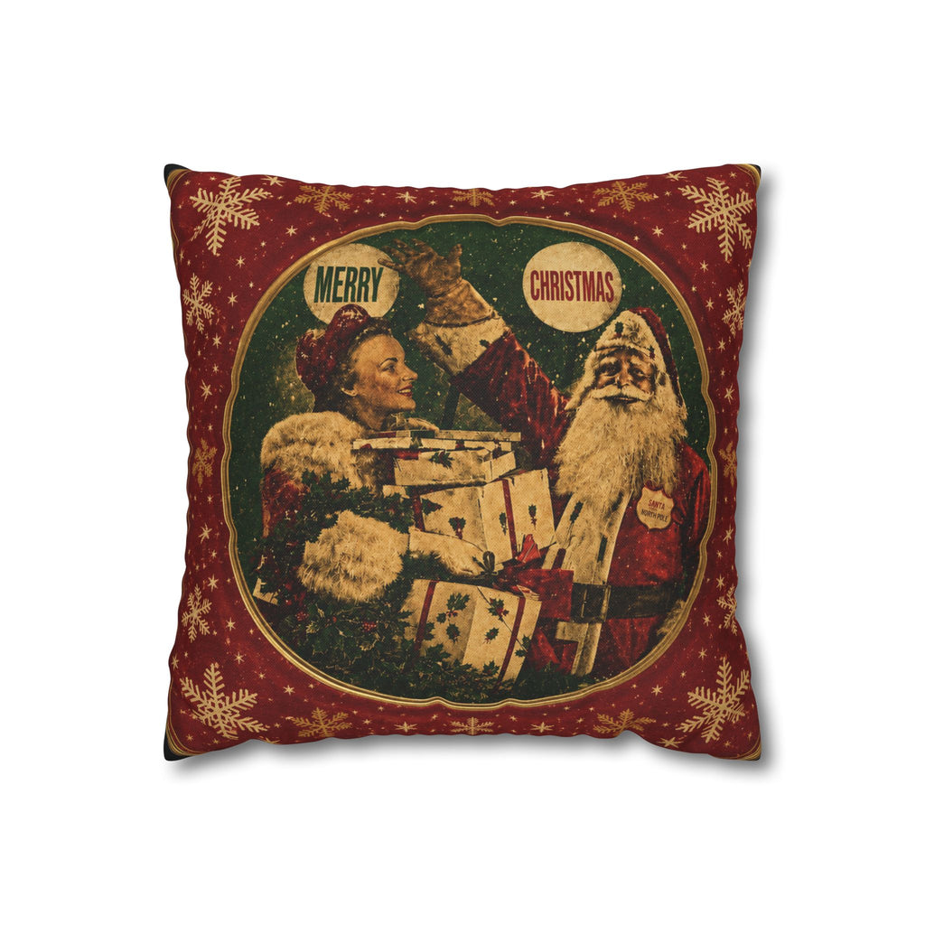 Vintage Merry Christmas Santa Pillowcase — Retro Holiday Throw Pillow Cover