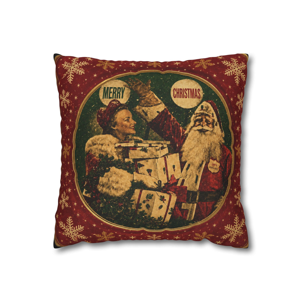 Vintage Merry Christmas Santa Pillowcase — Retro Holiday Throw Pillow Cover