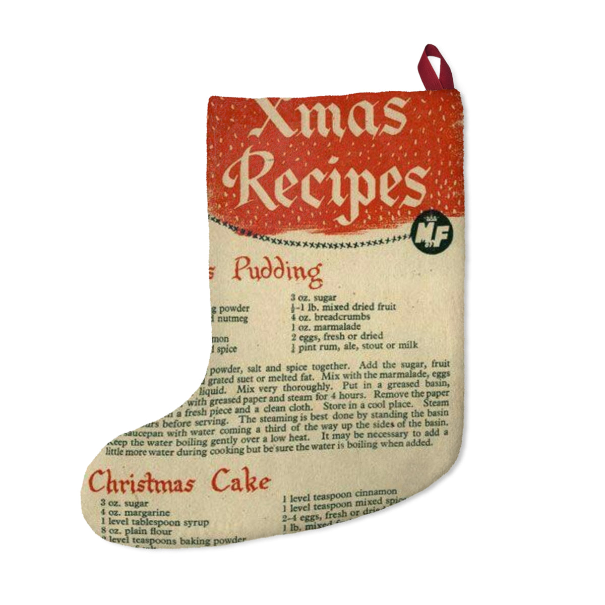 Xmas Recipes Print Christmas Stocking | Recipe Text Holiday Stocking