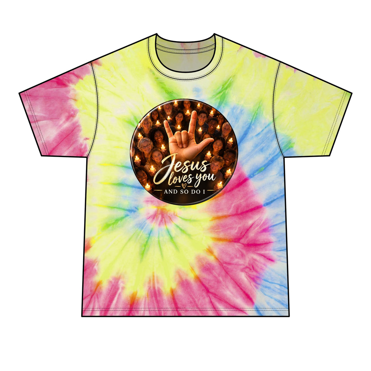 Walk to Emmaus DeColores Candlelight Service Jesus Jesus Window Tie-Dye Tee