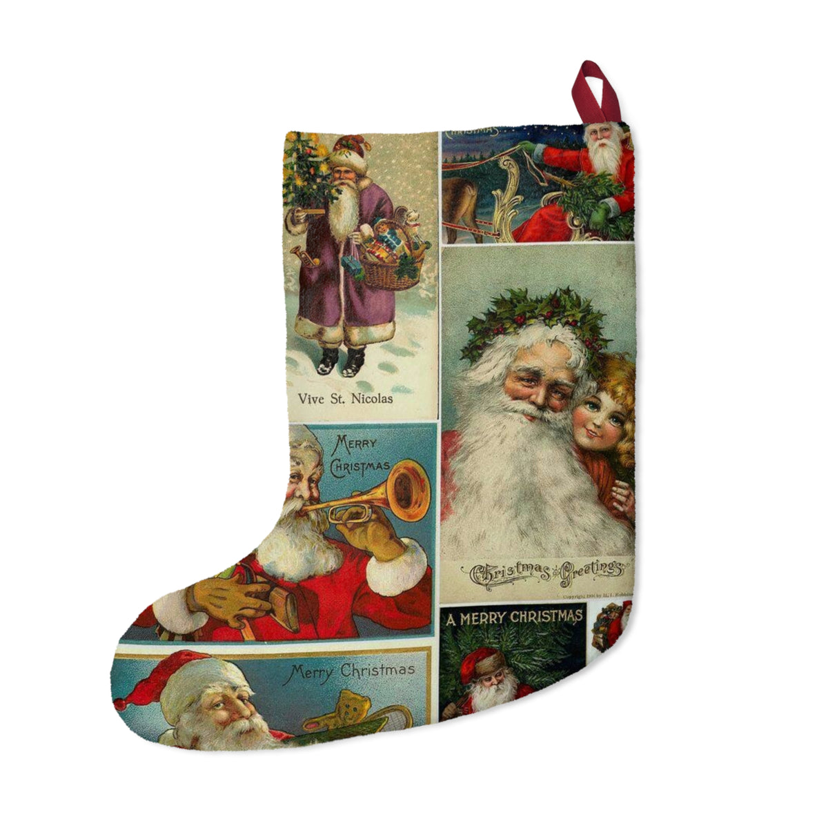 Vintage Santa Collage Christmas Stocking | Retro Holiday Santa Images