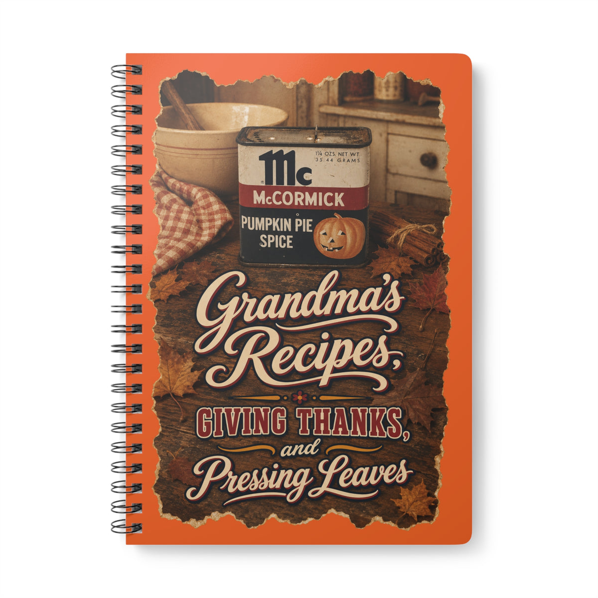 Vintage Autumn season Kitchen Recipes and more Wirobound Softcover Notebook, A5