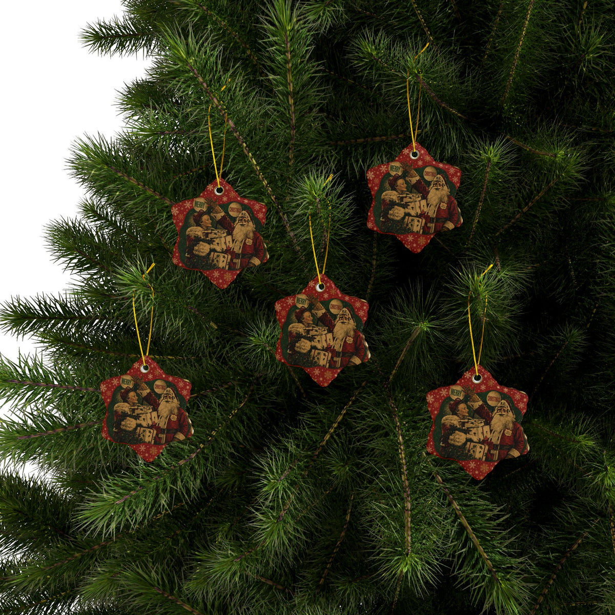 Vintage 1941 Newsprint Christmas Ceramic Ornaments, 2-Side Print, (1pc, 3pcs, 5pcs, 10pcs)
