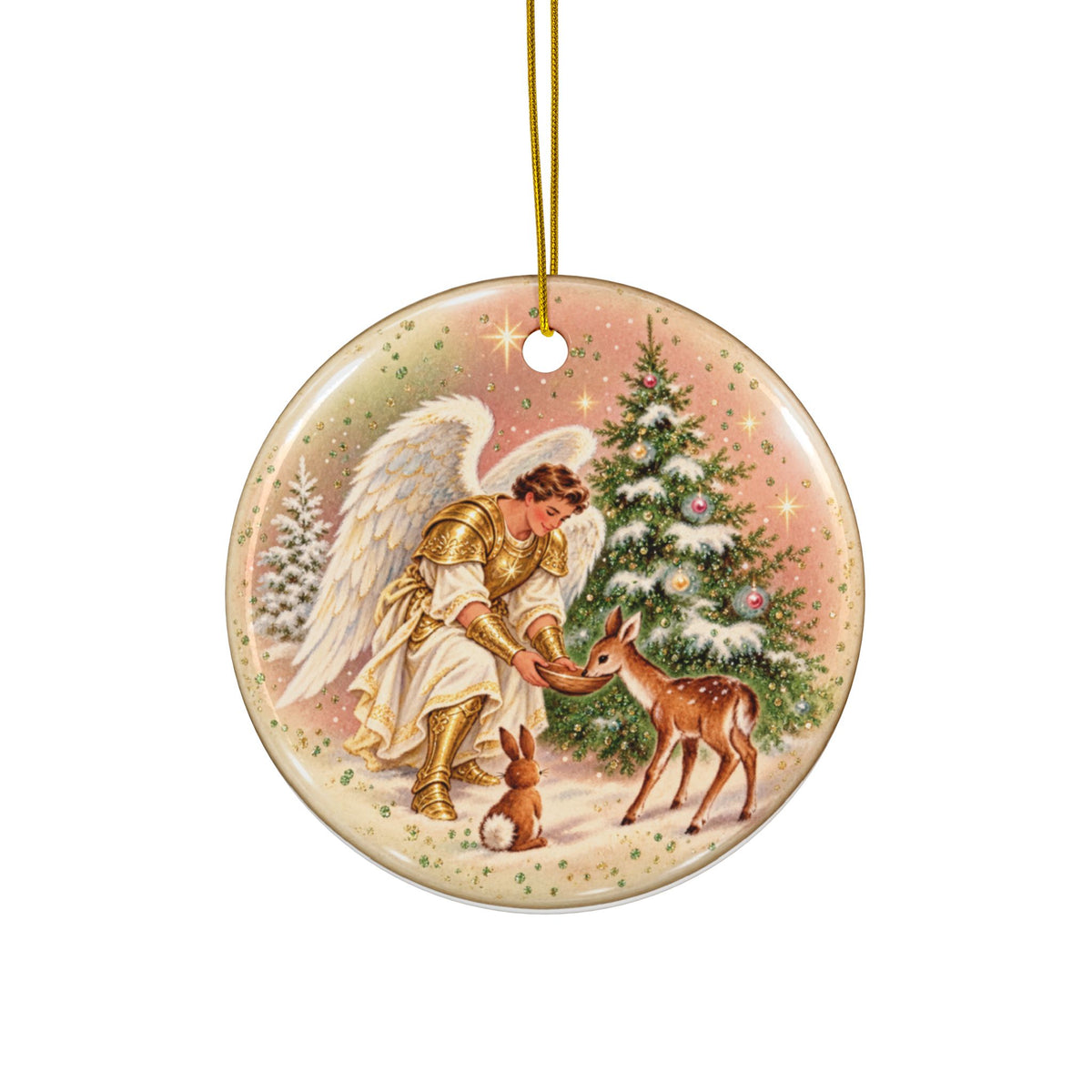 Angel with Deer and Rabbit Ceramic Ornament | Christmas Tree Decoration