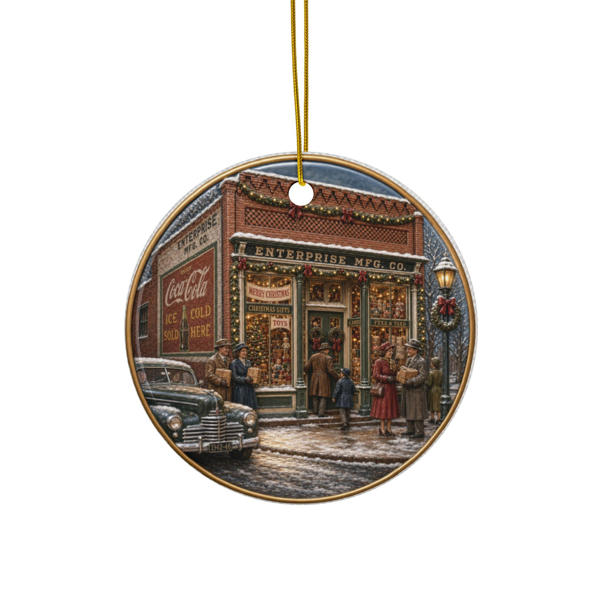 Vintage Small Town Christmas Shopping Christmas Ornaments, 2-Side Print, (1pc, 3pcs, 5pcs, 10pcs)
