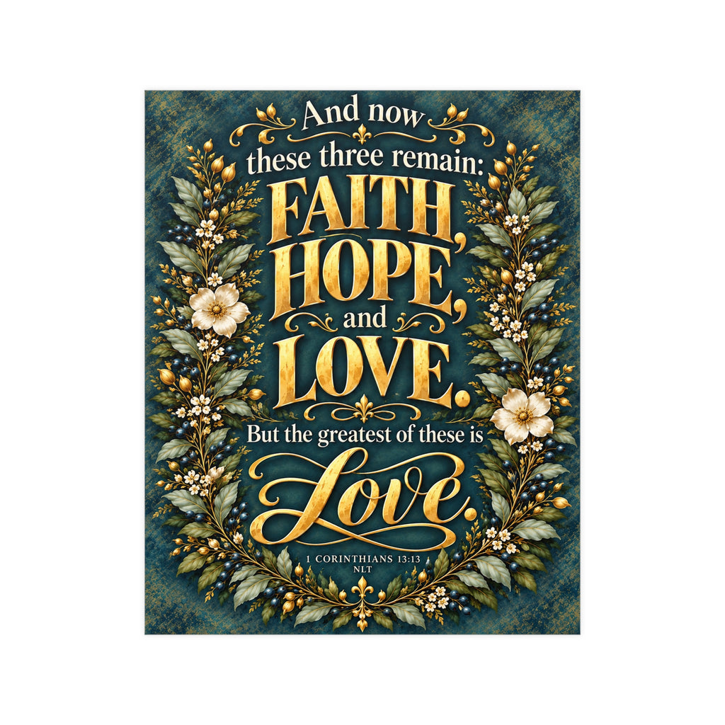 Faith Hope and Love 1 Corinthians 13:13 Scripture Vertical Matte Poster