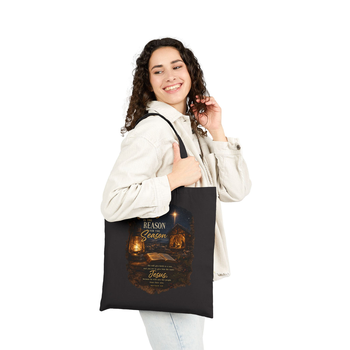Tote Bag — "Jesus: Reason for the Season" Christmas Nativity Canvas Tote