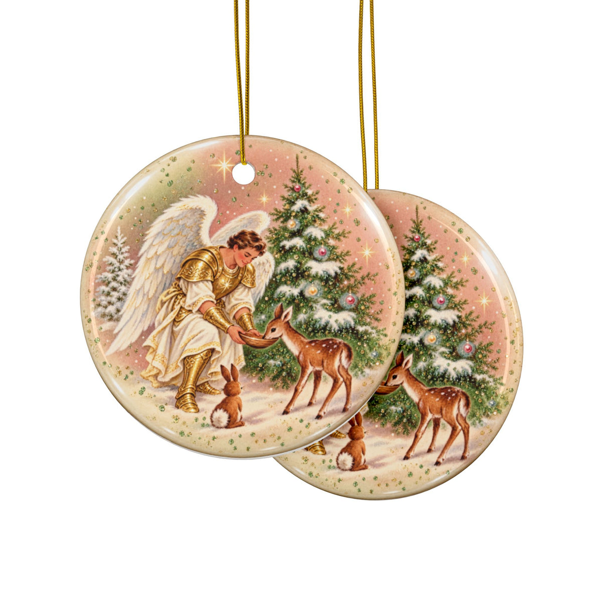 Angel with Deer and Rabbit Ceramic Ornament | Christmas Tree Decoration