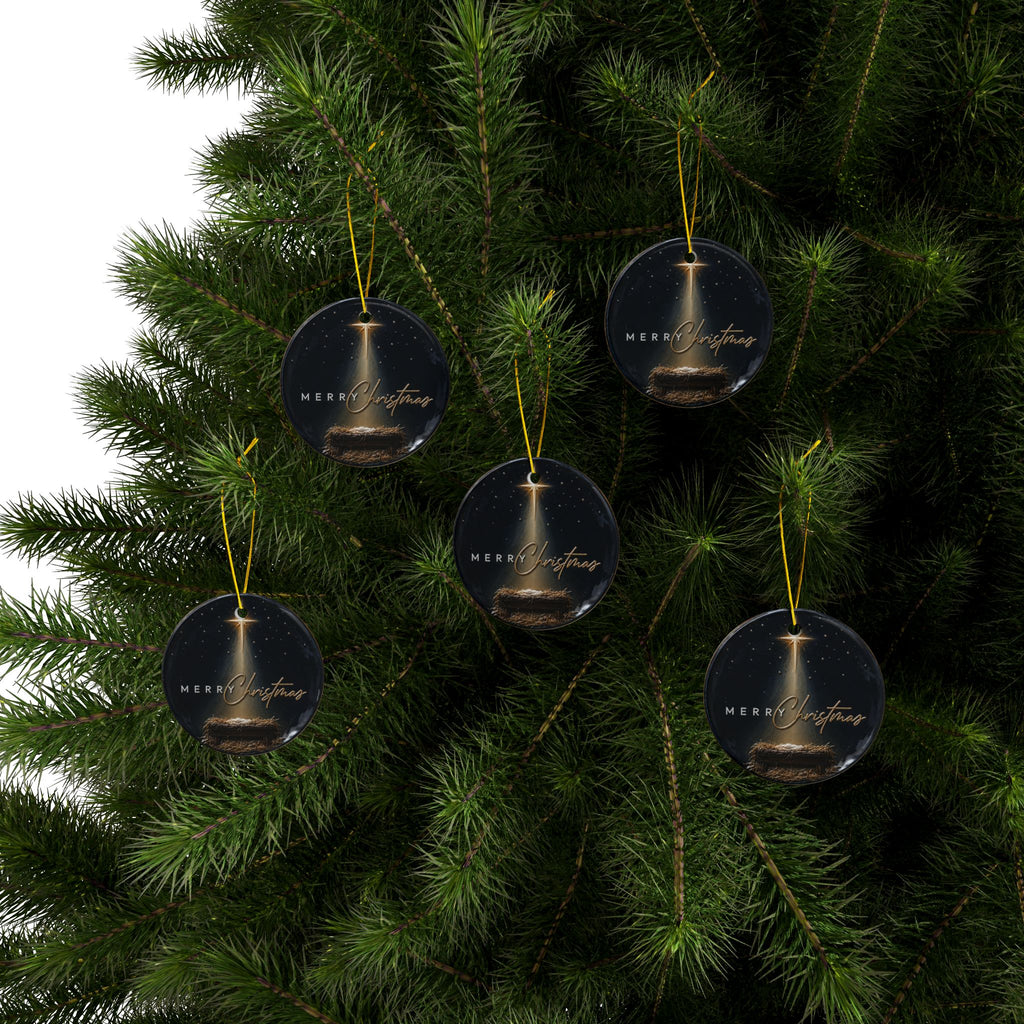 Merry Christmas Nativity with Illuminated Manger Christmas Ornaments, 2-Side Print, (1pc, 3pcs, 5pcs, 10pcs)